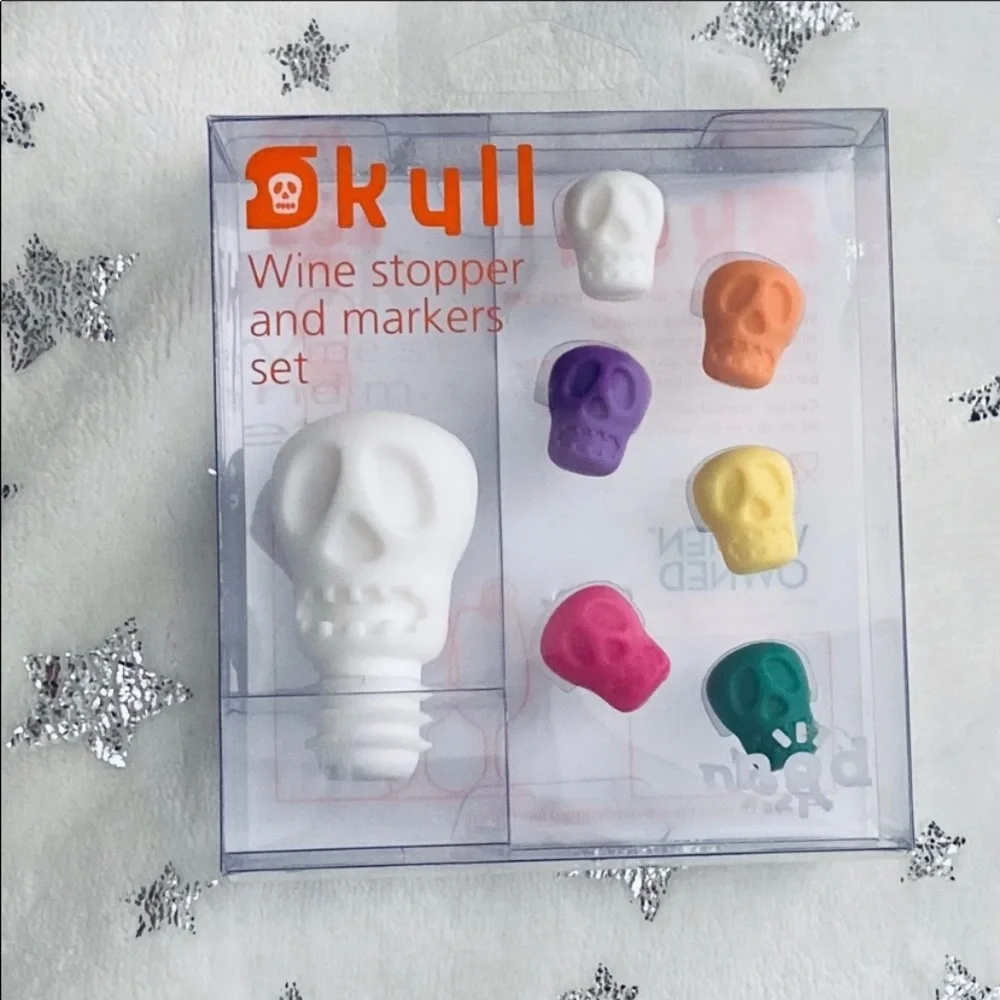 Nod Skull Wine Stopper and Markers Set